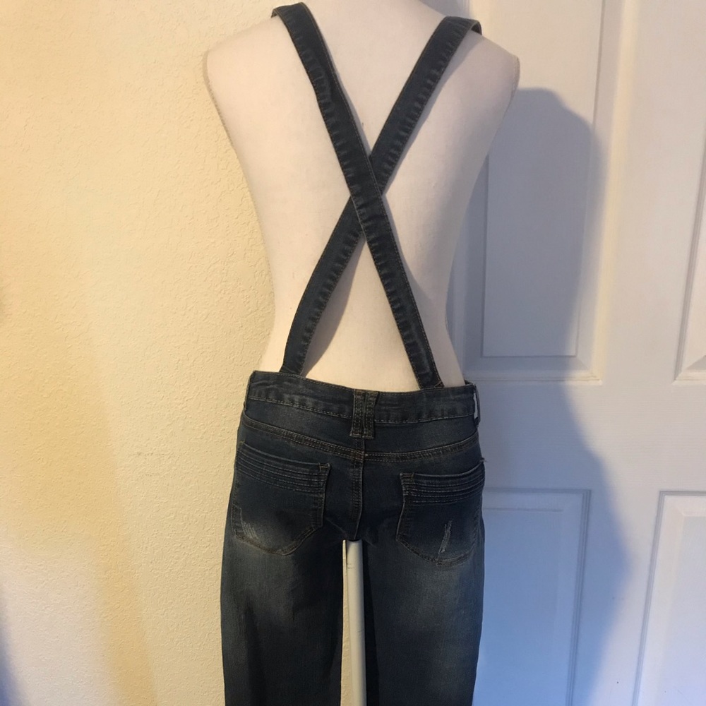 “JC & JQ” Distressed Jean Skinny Overalls! - Picture 2 of 7